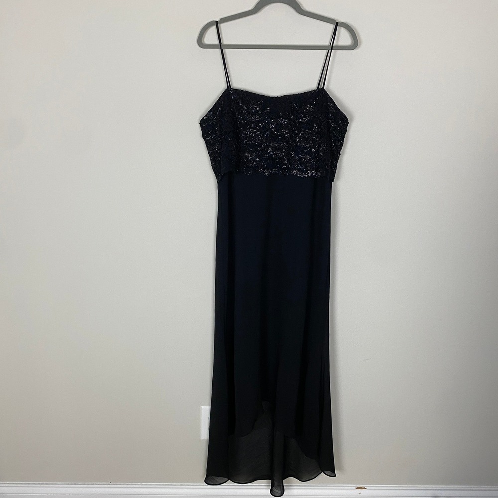 Vintage Jessica Howard Slip Dress Black Lace Overlay Evening Gown Formal Size 16